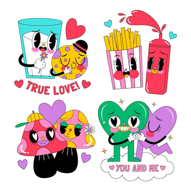 Free Vector cartoon style love stickers