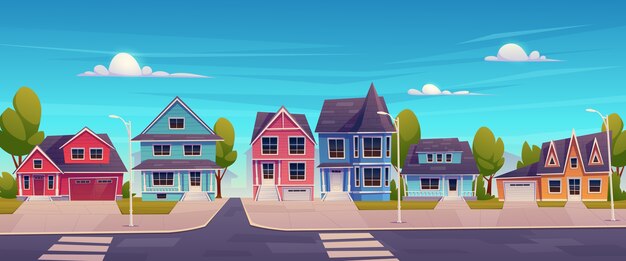 Cartoon style neighborhood houses illustration