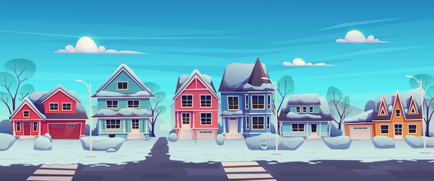 Cartoon style neighborhood houses illustration