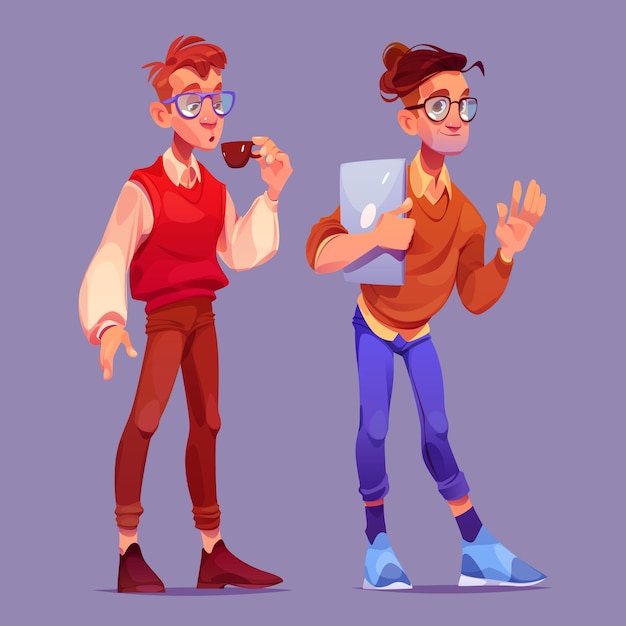 Free Vector cartoon style nerd character set