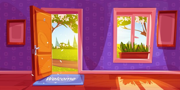 Cartoon style room with outside view