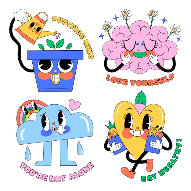 Cartoon style self care stickers