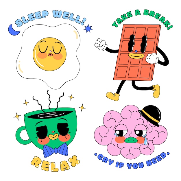 Cartoon style self care stickers