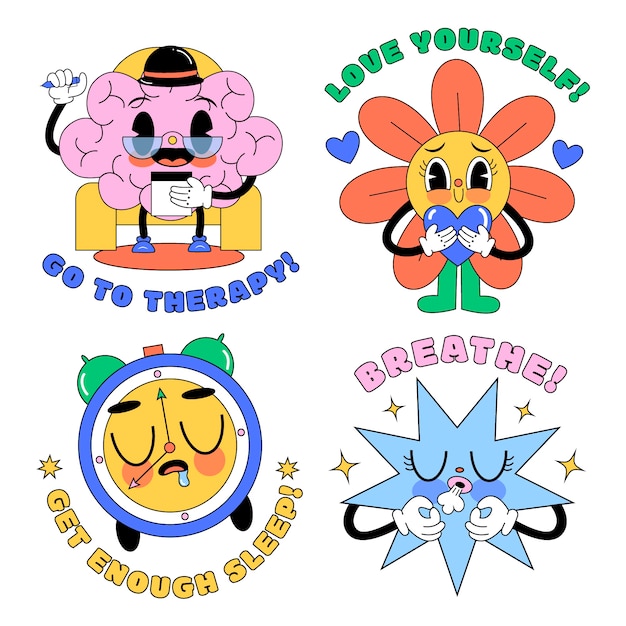 Cartoon style self care stickers