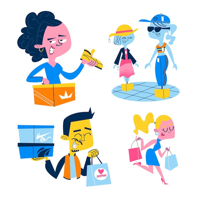 Free Vector cartoon style shopping illustration stickers