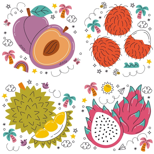 Free vector cartoon style sticker set of fruits