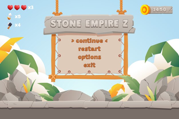 Cartoon style stone game menu