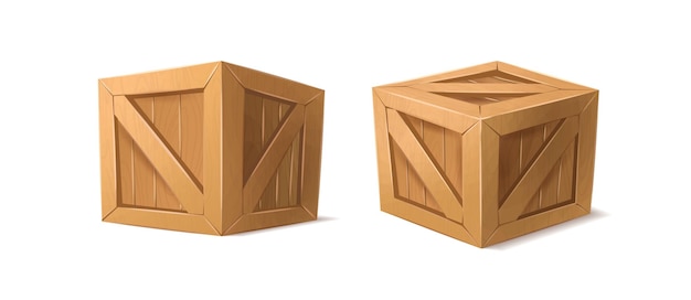 Free Vector cartoon style vector icon. wooden cartoon style box in front and half top view. isolated on white ba