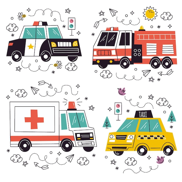 Free Vector cartoon style vehicle stickers