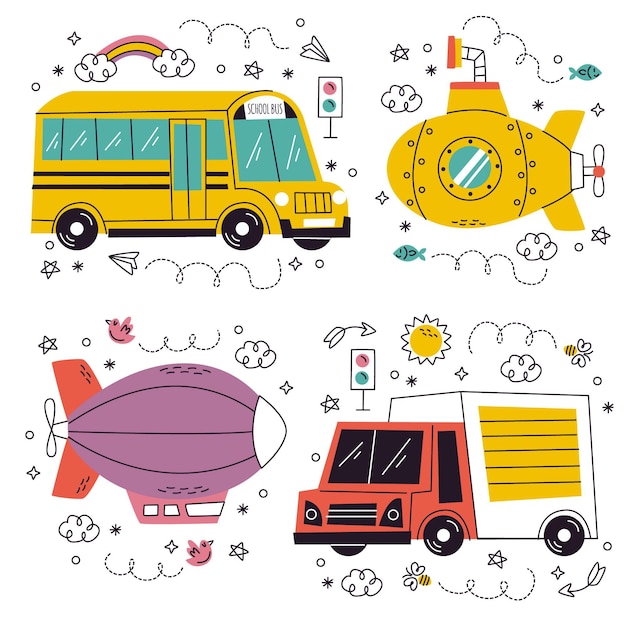 Free vector cartoon style vehicle stickers