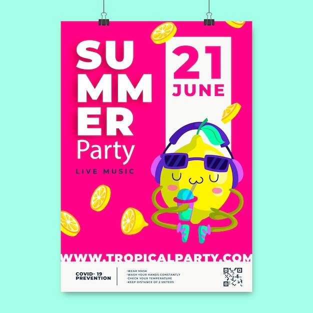 Free vector cartoon summer party vertical poster template