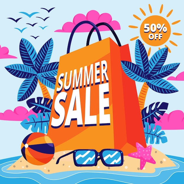 Cartoon summer sale illustration