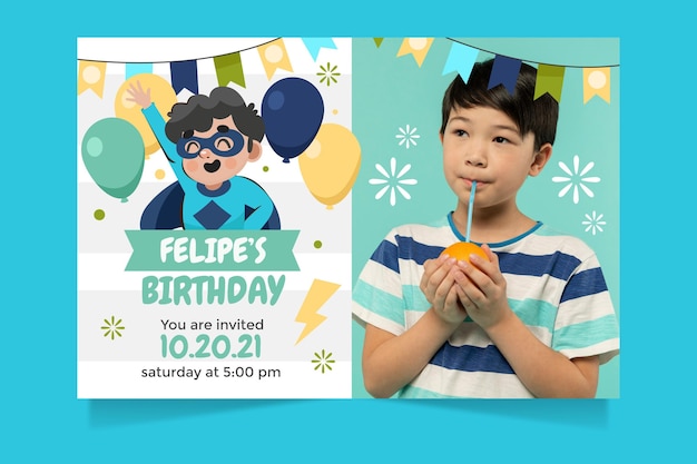 Cartoon superhero birthday invitation template