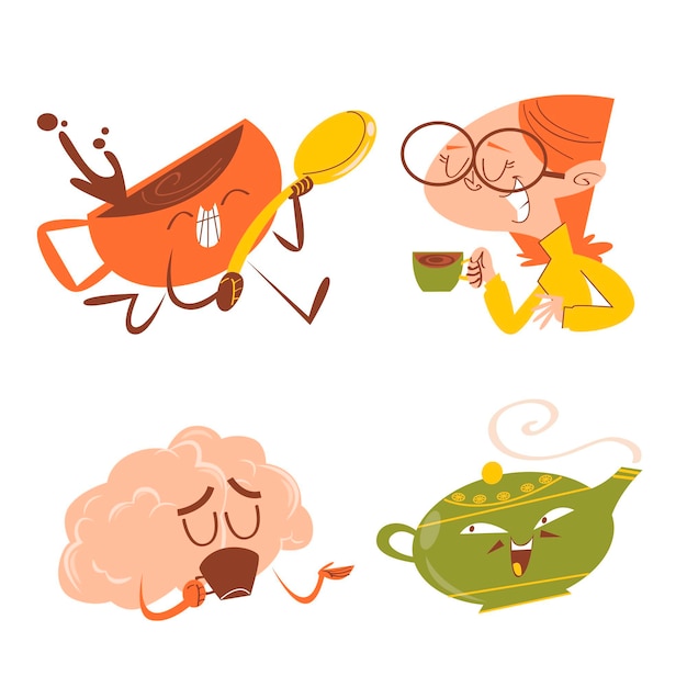 Cartoon tea and coffee time stickers