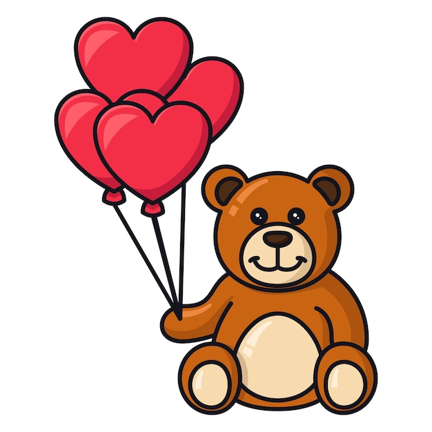 Cartoon Teady Bear With Heart Balloons