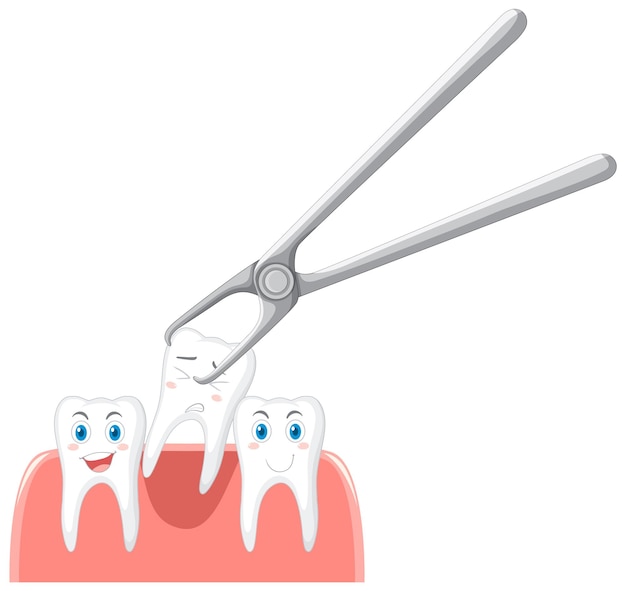 Cartoon teeth extraction on white background