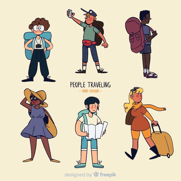 Free Vector cartoon traveler collection