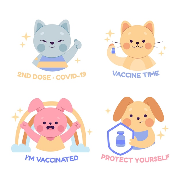 Cartoon vaccination campaign badge collection