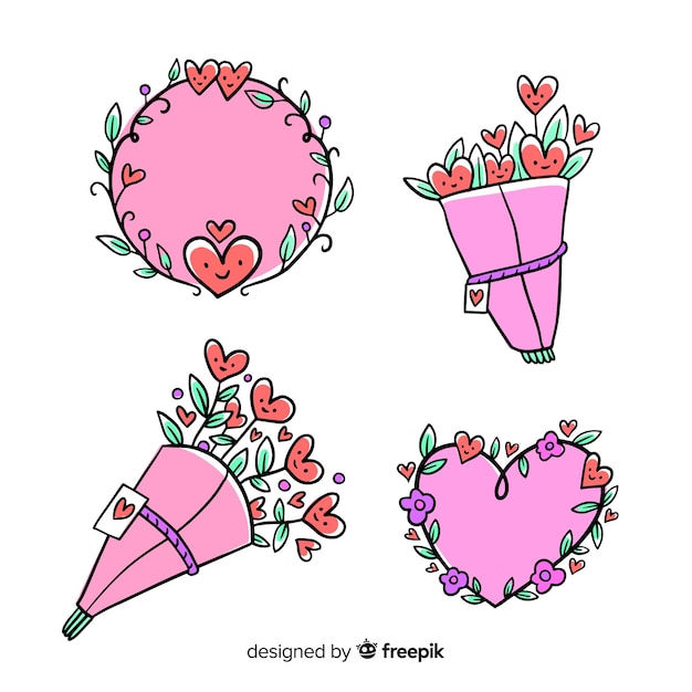 Cartoon valentine floral pack