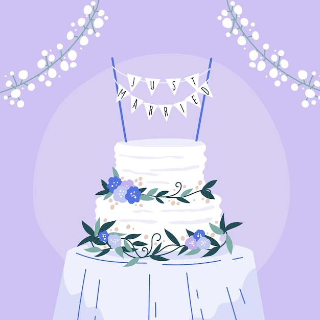 Free Vector cartoon wedding cake with topper