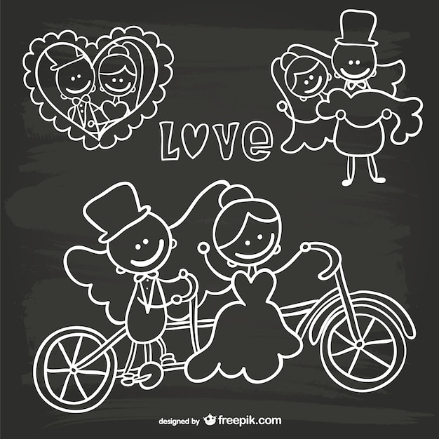 Free vector cartoon wedding invitation blackboard doodle