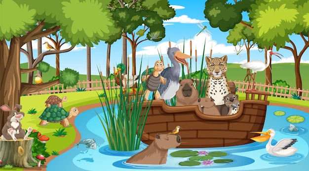 Cartoon wild animals in the forest