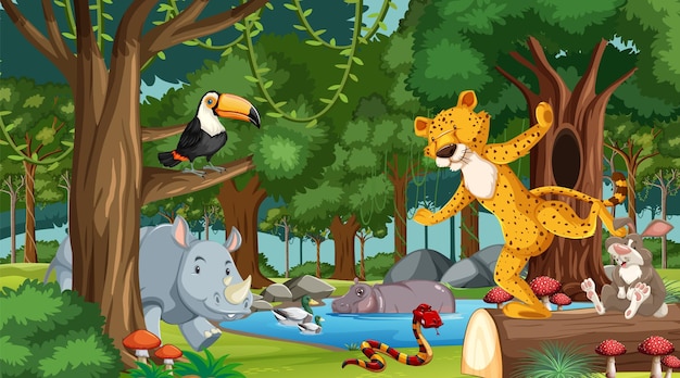 Cartoon wild animals in the forest