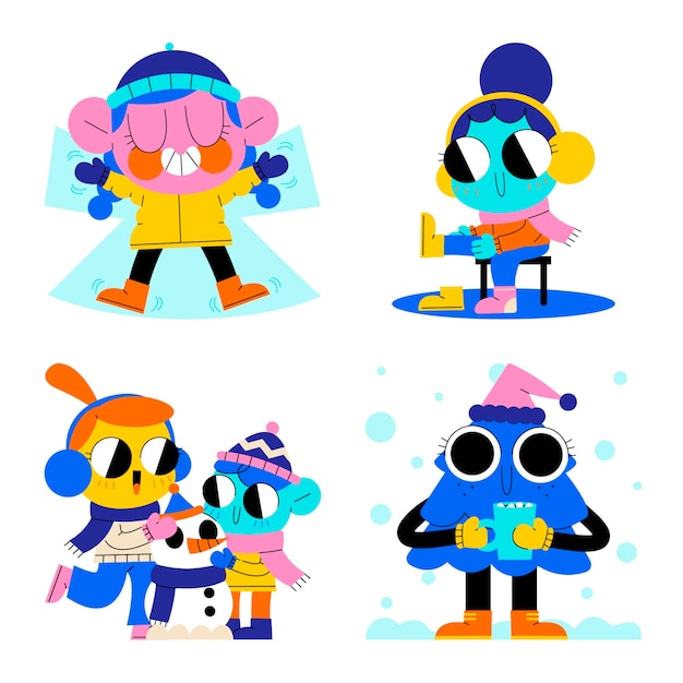 Free Vector cartoon winter stickers collection