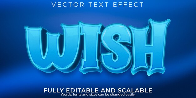 Cartoon wish text effect, editable comic and kids text style