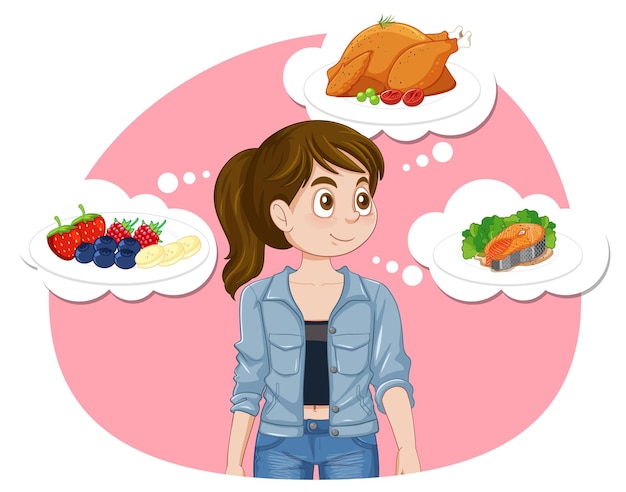 Free Vector cartoon woman thinking about food and meal