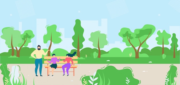 Free vector cartoon women and man talking in public park illustration