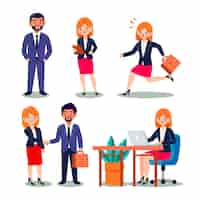 Free vector cartoon working day scenes set