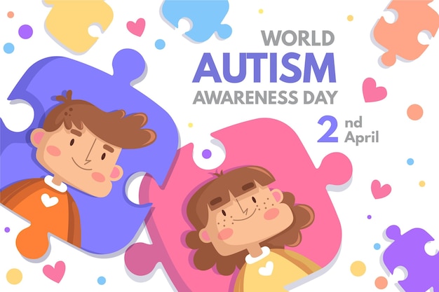 Cartoon world autism awareness day illustration with puzzle pieces