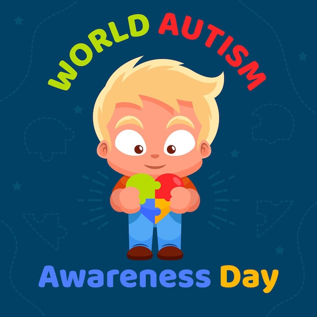 Free vector cartoon world autism awareness day illustration with puzzle pieces