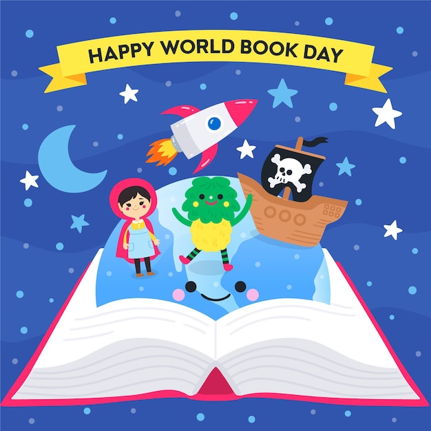 Cartoon world book day illustration