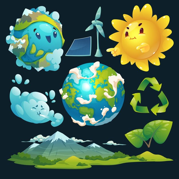 Cartoon world environment day elements collection