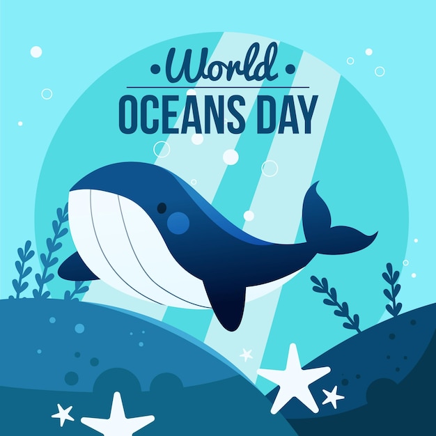 Cartoon world oceans day illustration