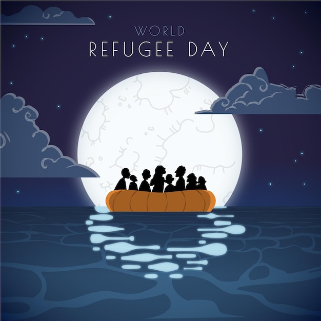 Cartoon world refugee day illustration