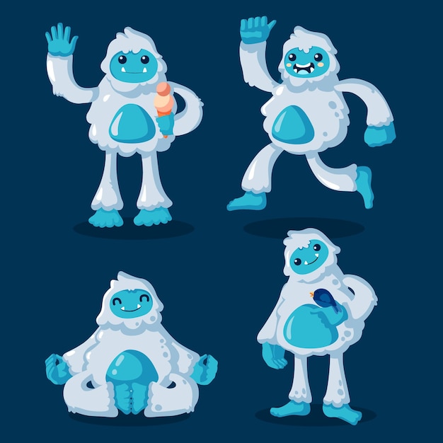 Free Vector cartoon yeti abominable snowman character collection