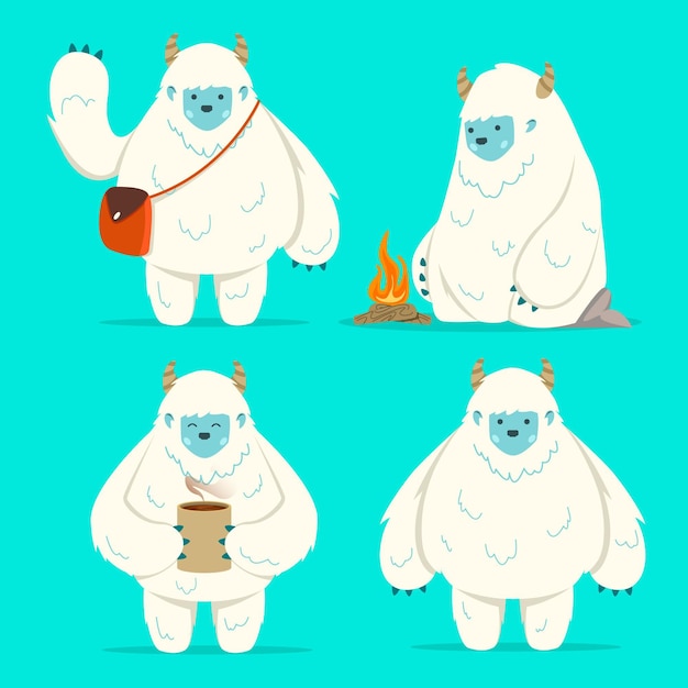 Free Vector cartoon yeti abominable snowman character collection