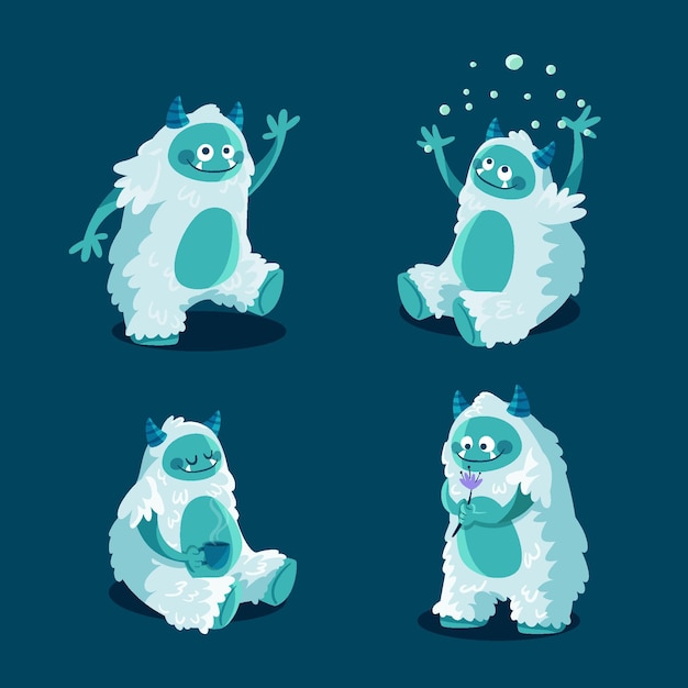 Free Vector cartoon yeti abominable snowman character pack