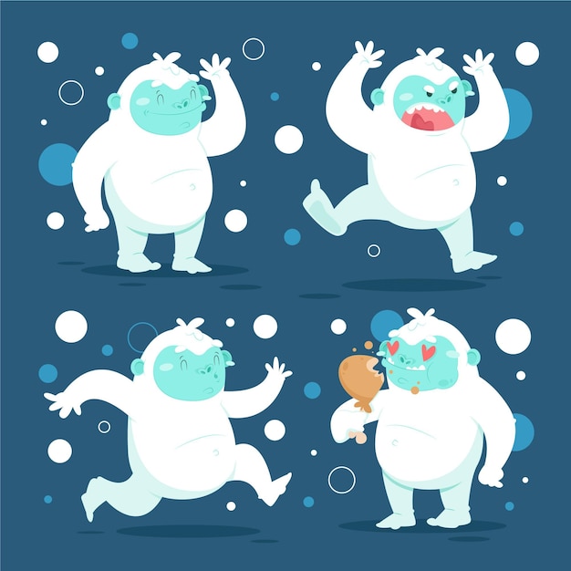 Free Vector cartoon yeti abominable snowman character pack