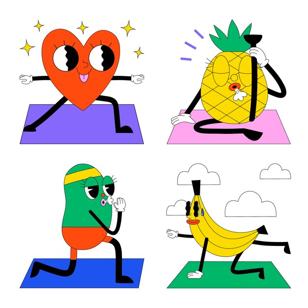 Cartoon yoga poses stickers collection