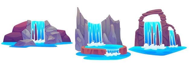 Free Vector cascade waterfall from mountain cartoon vector