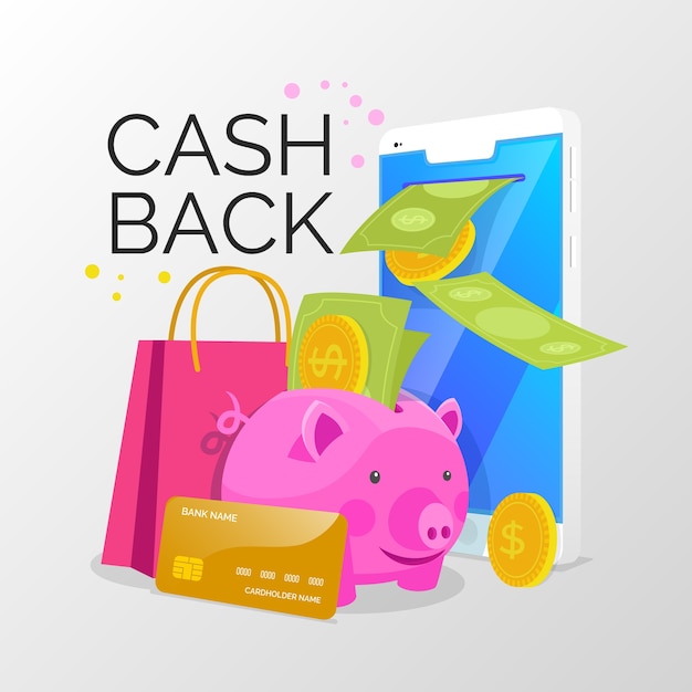 Cashback concept with piggy bank and discount