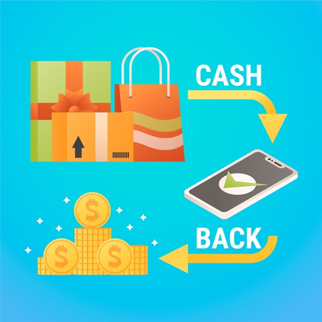 Cashback concept with shopping bags