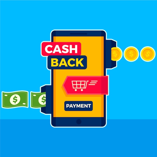 Cashback concept with smartphone and banknotes