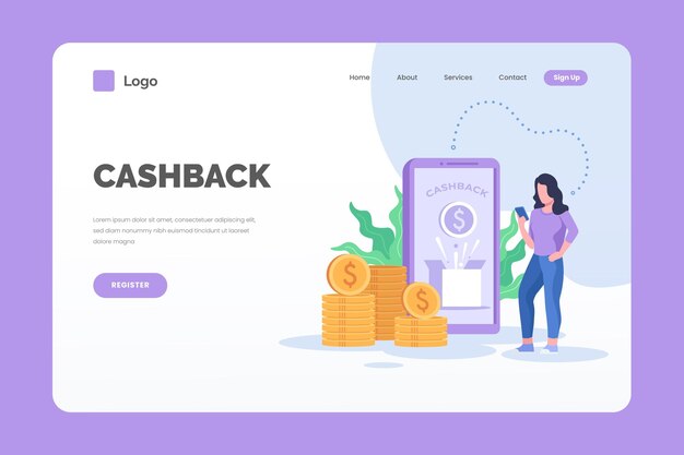 Cashback landing page and woman