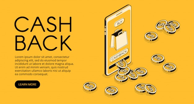 Free Vector cashback shopping illustration, money cash back reward for purchase from smartphone application