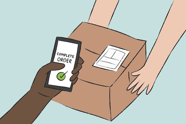 Free Vector cashless parcel delivery doodle vector contactless concept